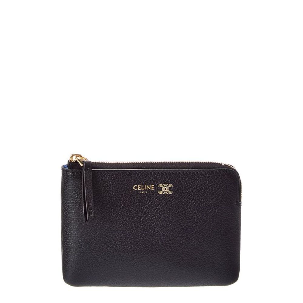 Celine Triomphe Leather Coin Purse, Black